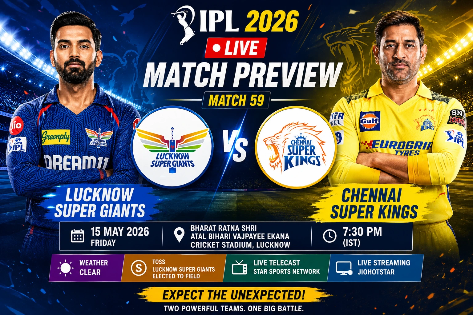 Lucknow Super Giants vs Chennai Super Kings Live Match Preview IPL 2026