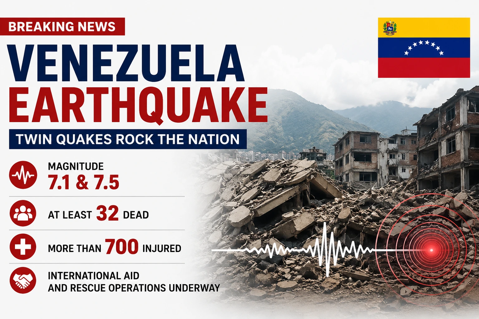 Venezuela Earthquake 2026: Twin Powerful Quakes Kill 32, Injure Hundreds; International Aid Pours In