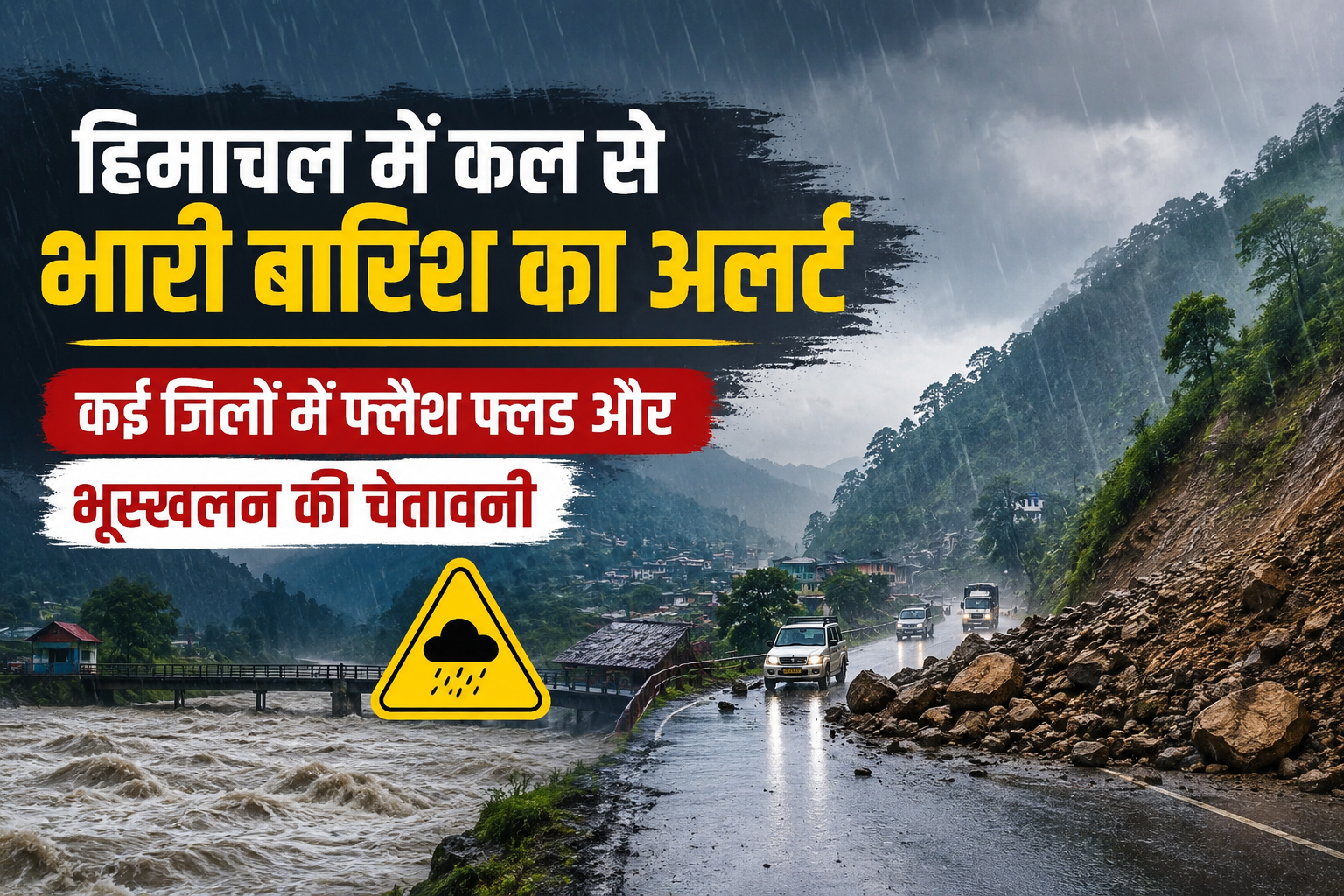 Himachal Weather:-हिमाचल में कल से भारी बारिश का अलर्ट, कई जिलों में फ्लैश फ्लड और भूस्खलन की चेतावनी