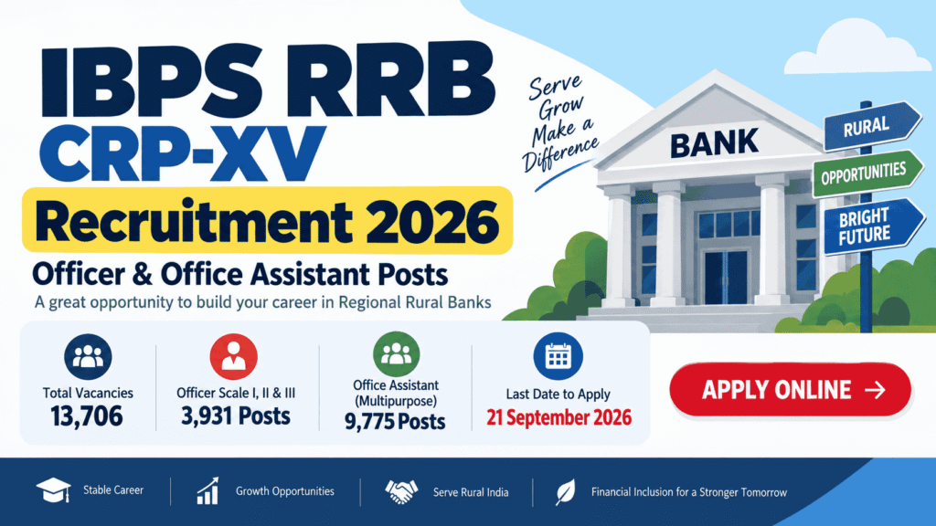 IBPS RRB CRP-XV Recruitment 2026: Apply Online for 13,706 Officer & Office Assistant Posts, Last Date 21 September